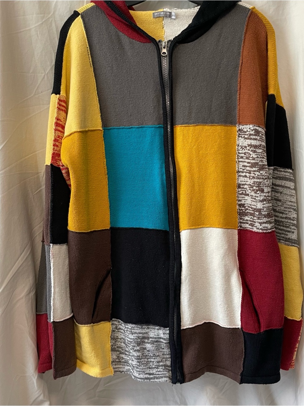 EARTHBOUND Patchwork Zip Hoodie in Yellow, Teal, Black, Brown, Red, Gray, White